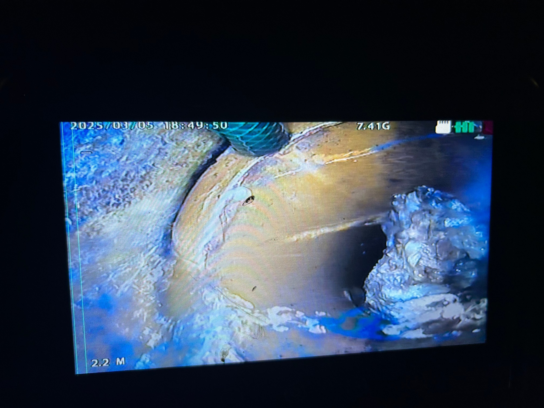 Záznam z TV monitoringu potrubia – 2,2 m